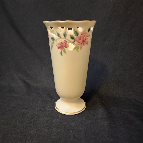 Lenox 8" Pierced Vase Barrington Collection Large 24k gold accents Made USA  A2