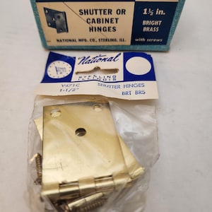 NOS Pair National 1.5" Cabinet / Shutter Hinge Bright Brass V471C C25