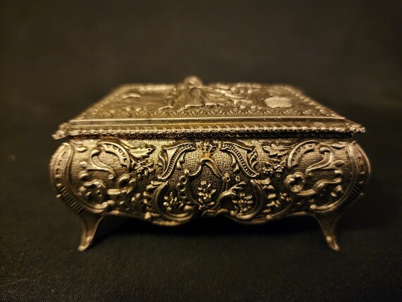 Vintage Japan Silver Tone Trinket/Jew Box Ornate … - image 8