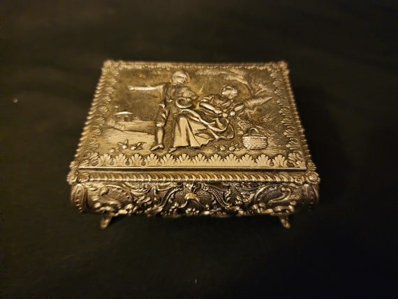 Vintage Japan Silver Tone Trinket/Jew Box Ornate … - image 9
