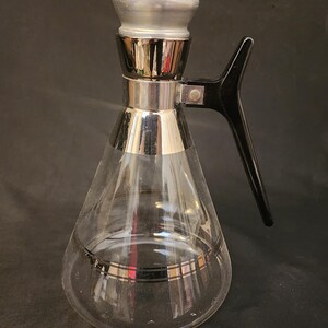 Vintage Retro Silver Rim Bakelite Handle Coffee Carafe Decanter with Cork Top