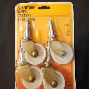 Vintage Kirkhill Furniture Wheel Casters Brass Stem Type 1 5/8&quot; Wheel Diameter B12