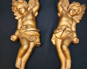 1968 Miller Studio Cherub Pair Chalk Ware Wall Decor Hollywood Regency B7
