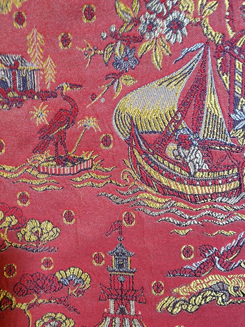 Tea Garden Toile Style Poly Deco Fabric 51 Bytheyard Quantity