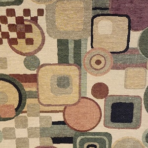 Geometrics Tapestry Decorating Fabric By The Yard Qty Discounts Abstract with Squares, Circles and checks