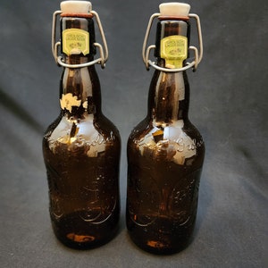 Vintage Grolsch Amber Brown Beer Bottles With Porcelain Swing To Lid Barware B27