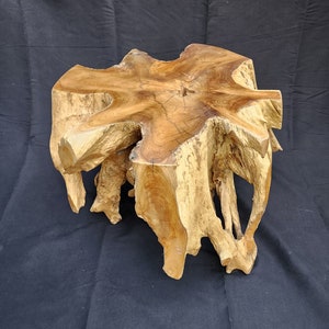 May include: A natural wood coffee table with a unique, irregular shape and a rustic, weathered finish. The table is made from a single piece of wood and has a natural, organic look.