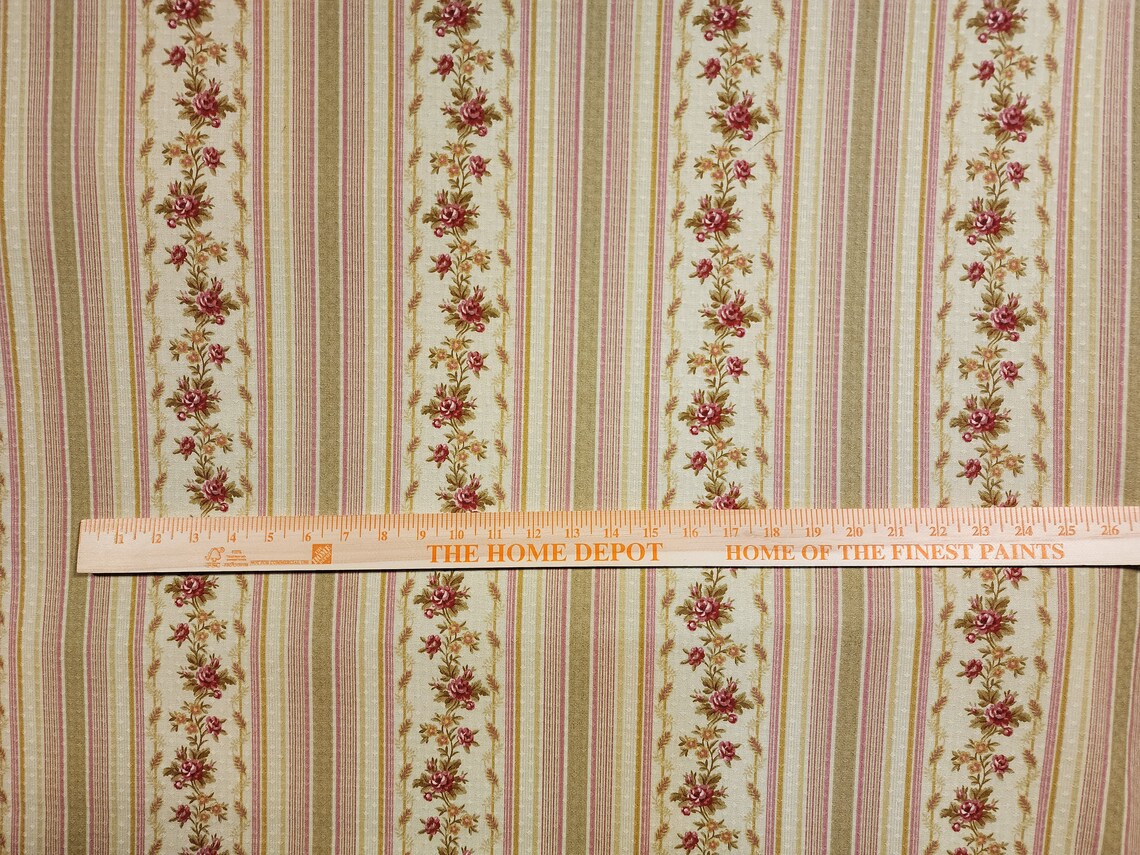 Bovary Floral Stripe Decorating Fabric 100 Cotton Bytheyard Etsy