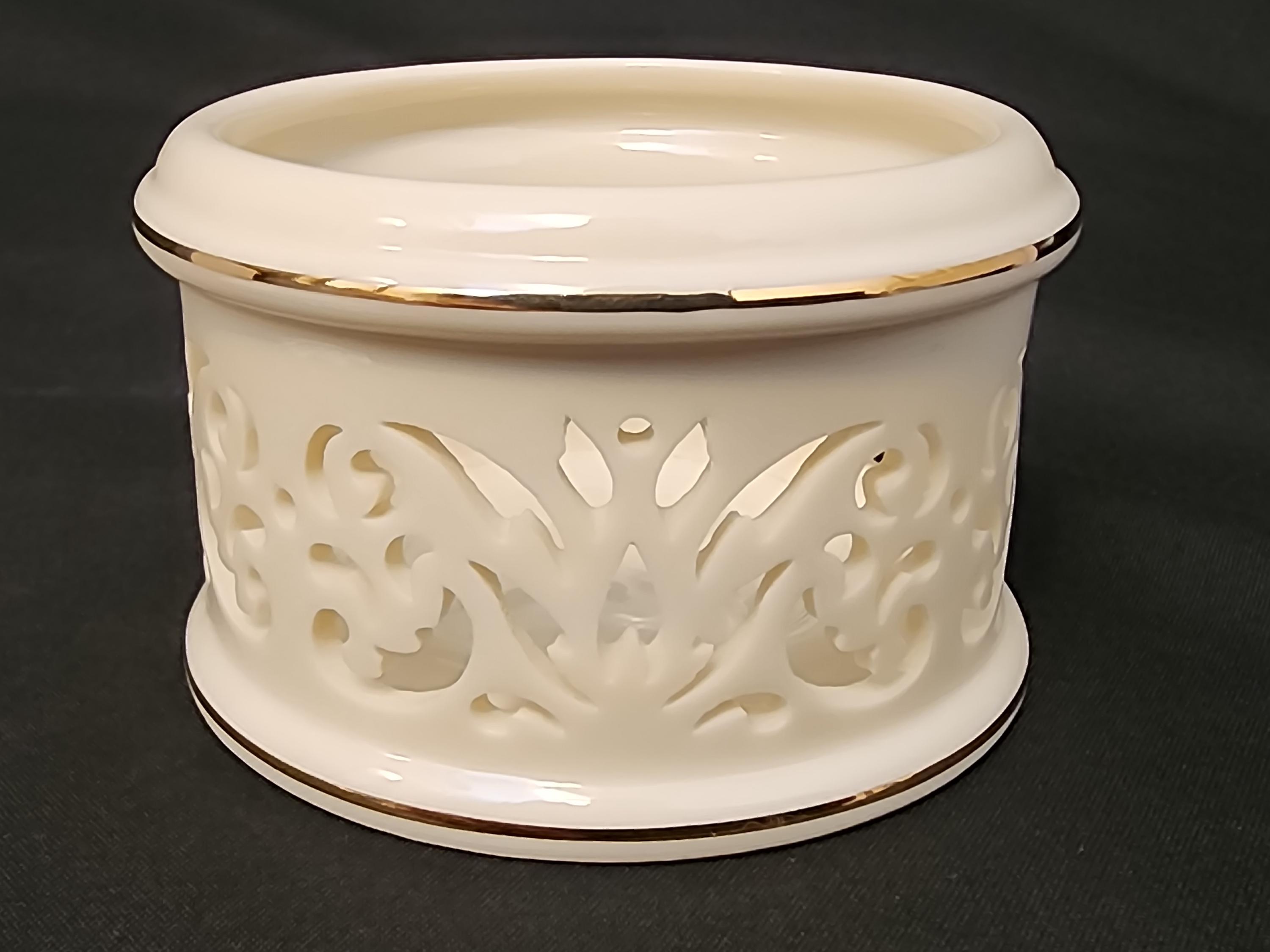 Lenox Porcelain Votive Candle Holder Pierced Illuminations White W/gold