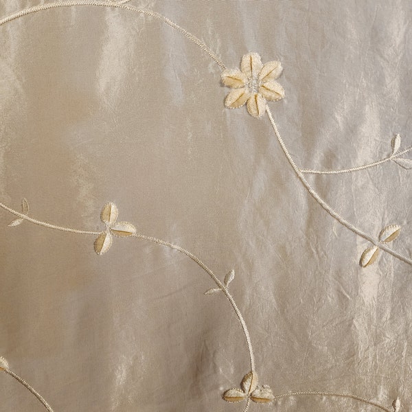 Empress Embroidered Taffeta Cream Decorating Fabric By-The-Yard Quantity Discounts Vines Swirls 3-D embroidery