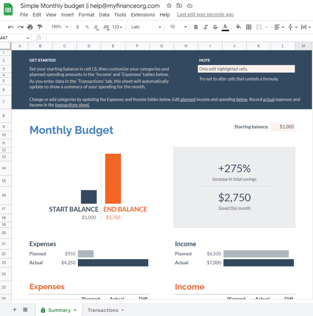 Simple Monthly Budget Template - Etsy