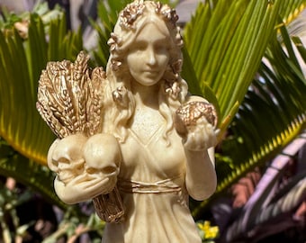 Persephone Greek Goddess Statue Miniature, white/gold finish