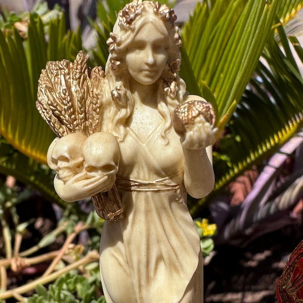 Persephone Greek Goddess Statue Miniature, white/gold finish