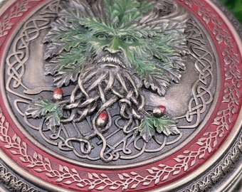 Green man Oak tree with acorns and Norse symbols,altar box