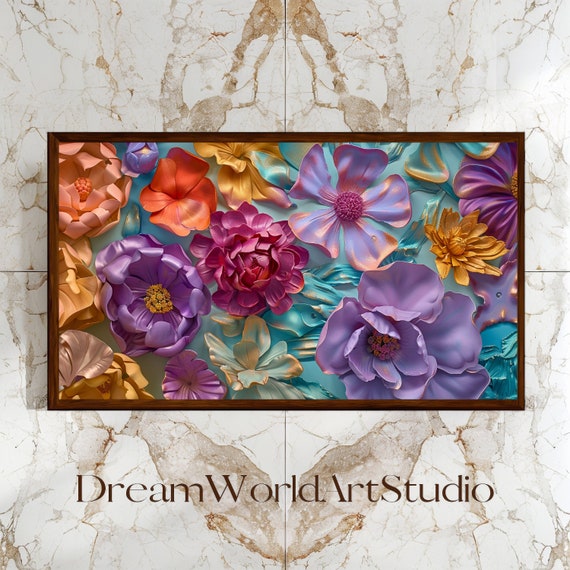 Textured Flower Wall Art | 3D Wall Art, Floral Prints, Large Wall Art, Downloadable Prints, Digital Print.