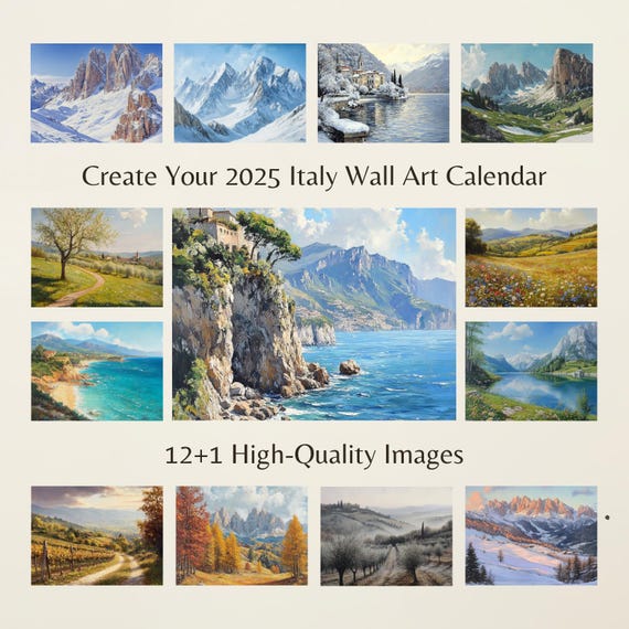 Italian Landscape Wall Calendar 2025 – Digital Download Oil Paintings for Desk Calendar 2025, Italy Wall Art