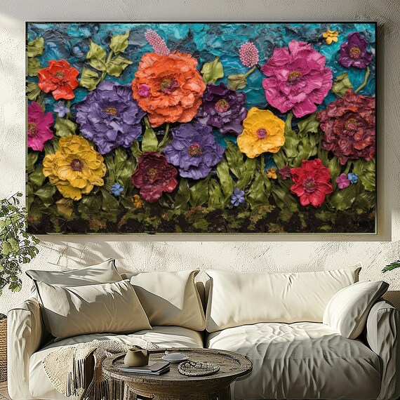 Impasto Paint Abstract Flowers Textured Wall Art Acrylic Wildflower Botanical Large.