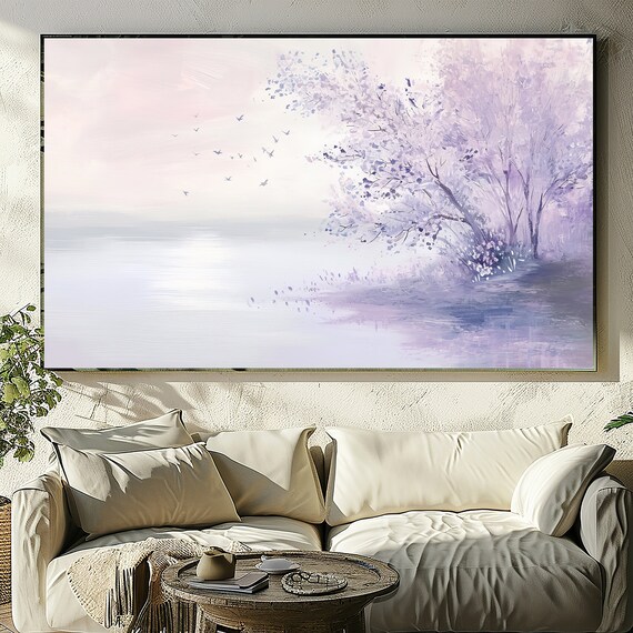 Japanese Wall Art: Cherry Blossom & Abstract Acrylic Painting, Textured Large Canvas Art, Print on Demand