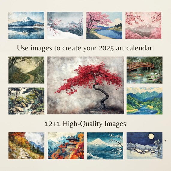 Japanese Wall Art Wall Calendar 2025 – Digital Download Oil Paintings for Desk Calendar 2025, Japanese Art Nature Wall Art
