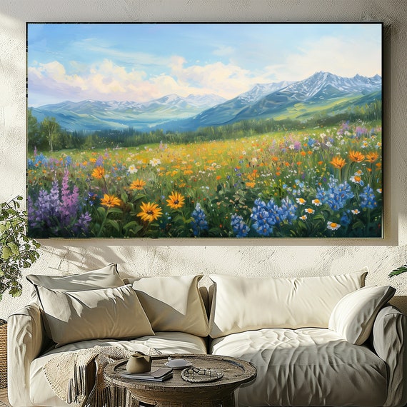 Wildflower Painting, Textured Wall Art, Oil Impasto Floral Prints, Large Print on Demand Canvas Art