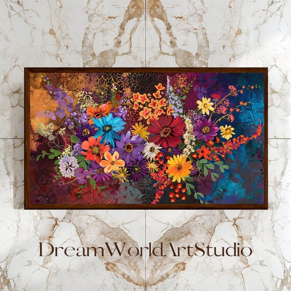 Textured Wall Art | Boho Wall Art - Large, Floral Prints, Bohemian Style, Downloadable, Digital Flower Decor.