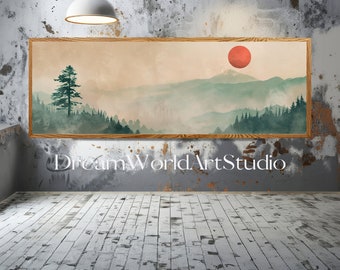 Japandi Landscape Panoramic Wall Art: Zen Nature Print (Digital Download)