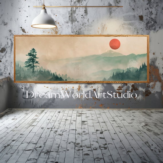 Panoramic Wall Art | Japandi Wall Art - Zen Nature, Downloadable Prints, Digital Japanese Landscape.