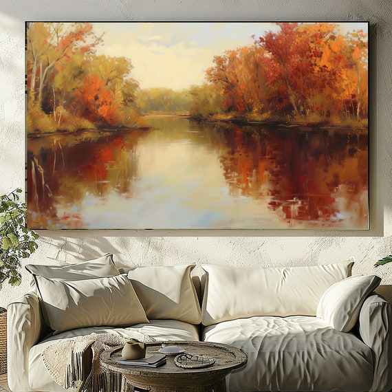 Landscape Art, Impasto Paint, Textured Wall Art, Oil Painting, River Scene, Large Wall Decor.