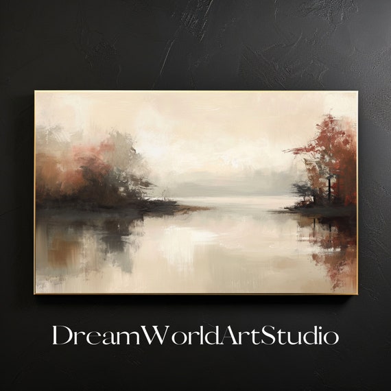 Tranquil Lake Art, Impressionist Oil Painting, Landscape, Downloadable Home Decor, Stock Images.