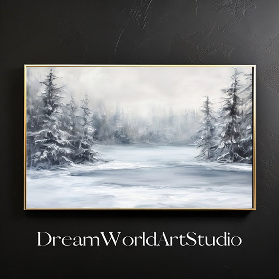 Winter Landscape, Modern Realism Art, Acrylic Painting, Downloadable Art, Home Decor, Stock Images.
