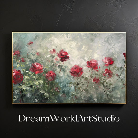 Rose Flower Wall Art, Impressionist Oil Painting, Botanical Downloadable Home Decor, Stock Images.