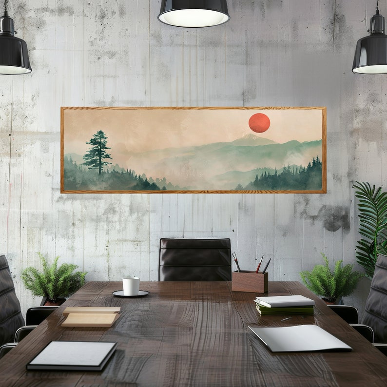 Japandi Wall Art showcasing a serene tree silhouette against a peaceful nature backdrop.