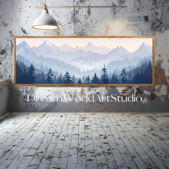Panoramic Japanese Large Wall Art. Japandi Landscape Painting, Perfect for Canvas Prints and Kitchen Decor.