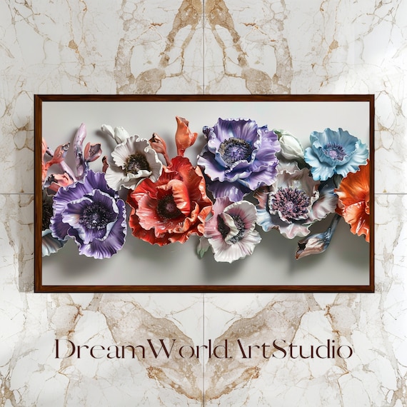 Textured Flower Wall Art | 3D Wall Art, Floral Prints, Large Wall Art, Downloadable Prints, Digital Print.