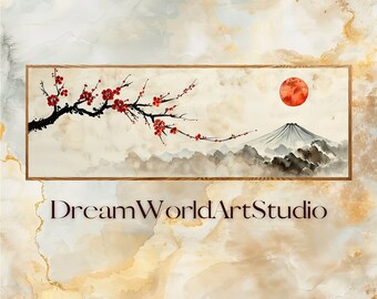 Sumi E Painting: Japanese Landscape Panoramic Print (Digital Download)