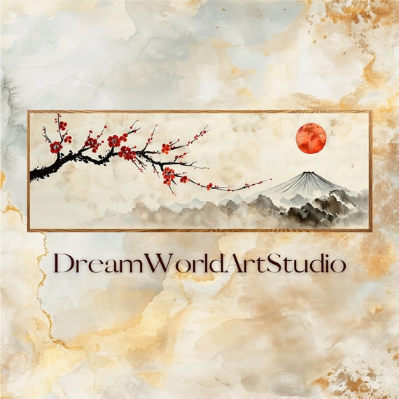 Panoramic Wall Art - Sumi E Painting | Downloadable Prints, Japanese Art, Nature Wall Art, Digital Print, Landscape Painting