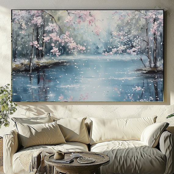 Cherry Blossom Impasto Painting - Japanese Wall Art, Sakura, Textured Canvas, Oil Painting, Print on Demand.