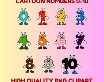 Cartoon Numbers Clipart Set | 0-10 PNG Graphics (Digital Download)
