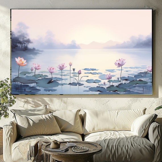 Japanese Art & Zen Wall Art - Lotus, Oil Painting, Landscape, Floral, Canvas, Downloadable.