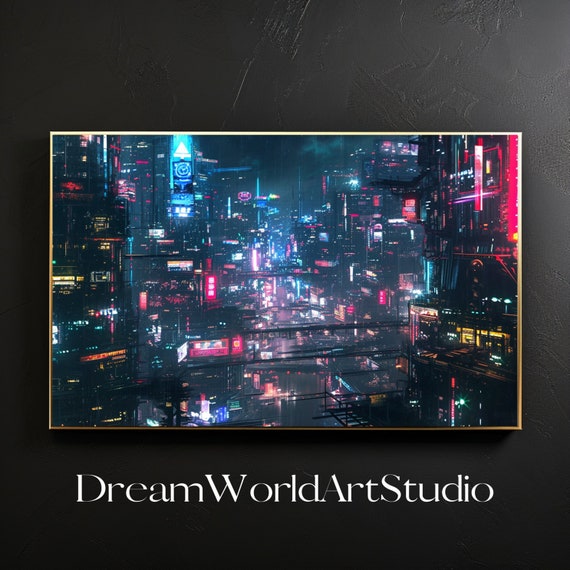 Futuristic Cyberpunk Art: Digital Prints, Printable Wall Decor, Oil Painting, Large Images for Printing.