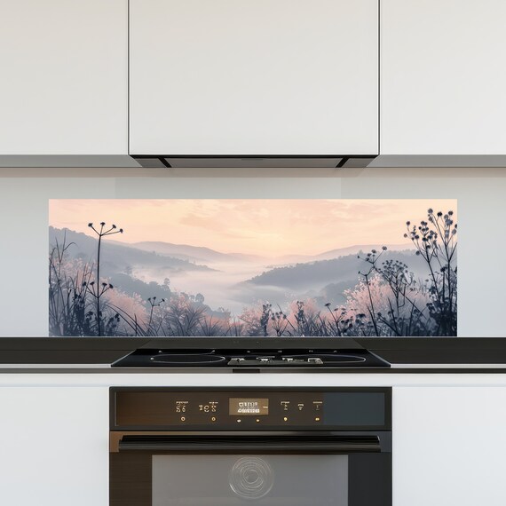 Panoramic Wall Art, Kitchen Backsplash | Sunrise Mountains, Stove Backsplash, Downloadable Art