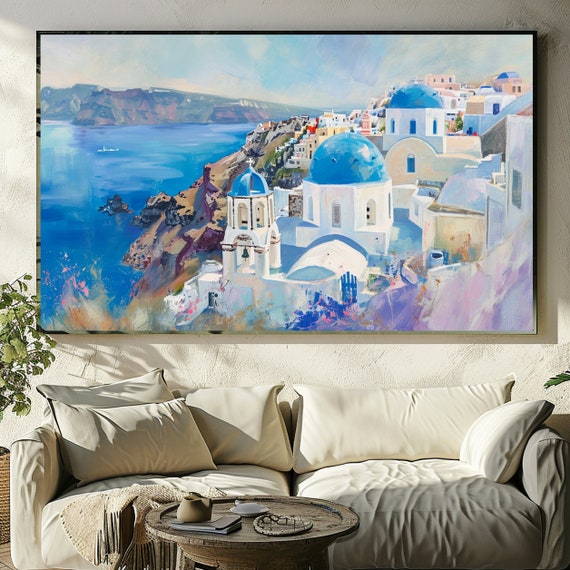 Santorini Poster - Impressionist Digital Prints, Printable Wall Art, Santorini Painting, Home Decor Art, Digital Download.