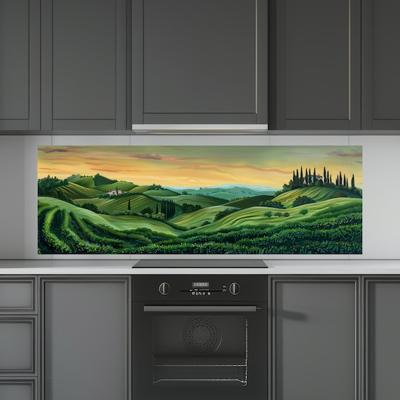 Tuscan Landscape Panoramic Wall Art - Stove Backsplash, Kitchen Prints, Decor.