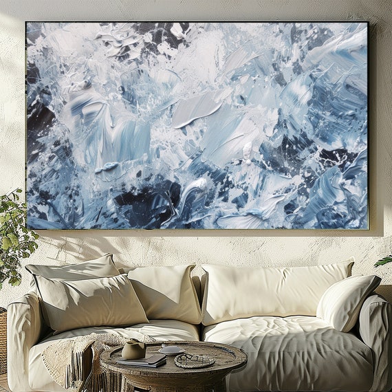 Impasto Paint. Textured Wall Art. Acrylic Painting. Blue Abstract Art. Large Digital Print. Modern Home Decor.