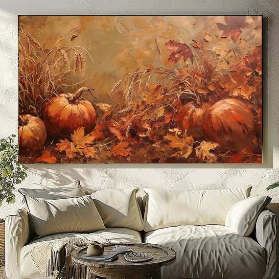 Pumpkin Art Textured Wall Art Oil Painting Impasto Botanical Landscape Large.
