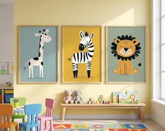 Japandi Nursery Wall Art Set Of 3 Prints Kids Room Boho Decor