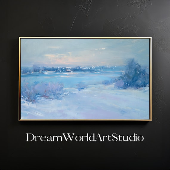 Winter Home Decor: Blue Wall Art, Impressionist Landscape, Downloadable Art, Home Decor, Stock Images.