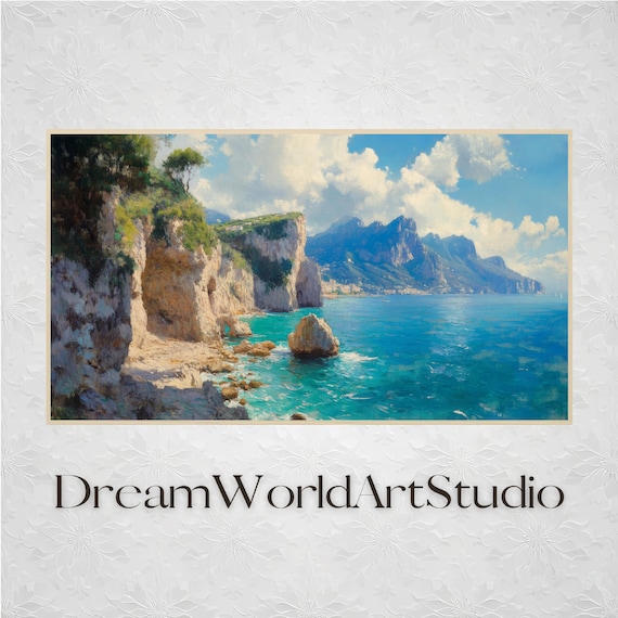 Amalfi Coast Poster, Italy Wall Prints – Vintage Oil Painting Printable Nature Wall Art Digital Download