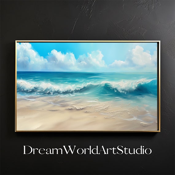 Seascape Painting, Textured Wall Art, Impasto Paint, Monochromatic, Large Digital Print, Stock Photos.