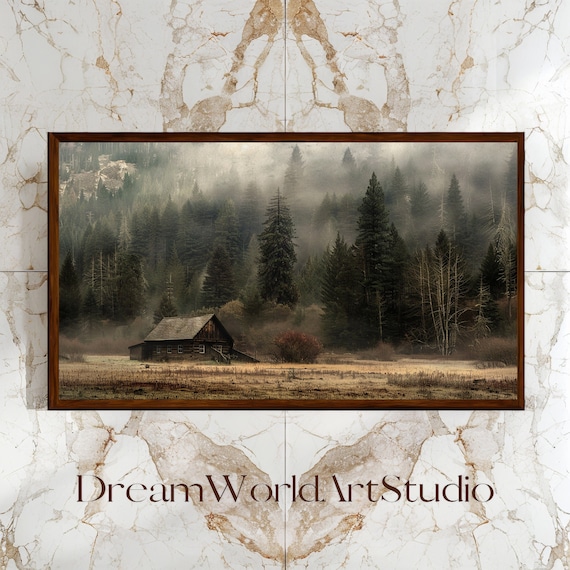 Rustic Cabin Art | Textured Forest Wall Art - Large Landscape, Downloadable Nature Print, Digital.